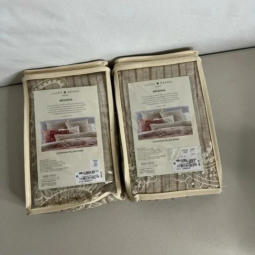 LUCKY BRAND Brianna European Pillow Sham 2 Pk 100% Cotton Embroidery Decorative